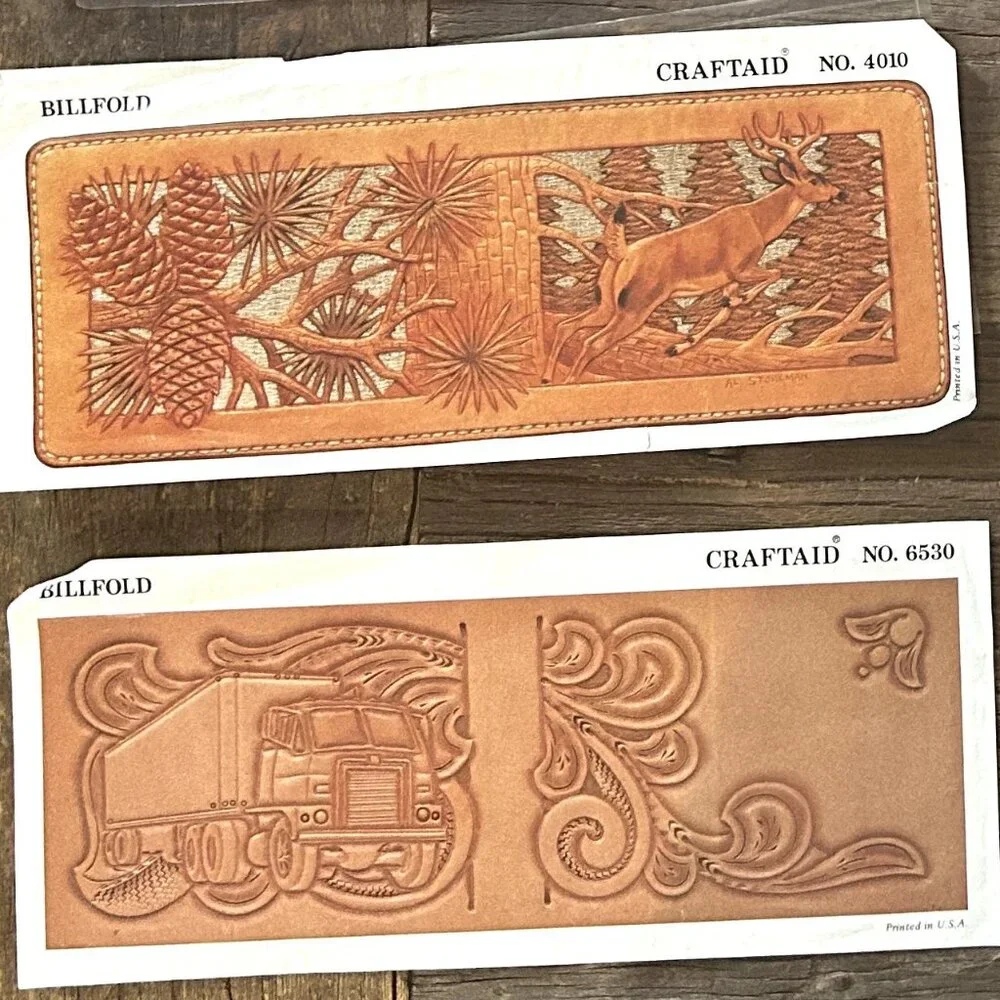 Lot of 6 Vintage Craftaid Leather Billfold Patterns Templates Woodland Western - Picture 3 of 9